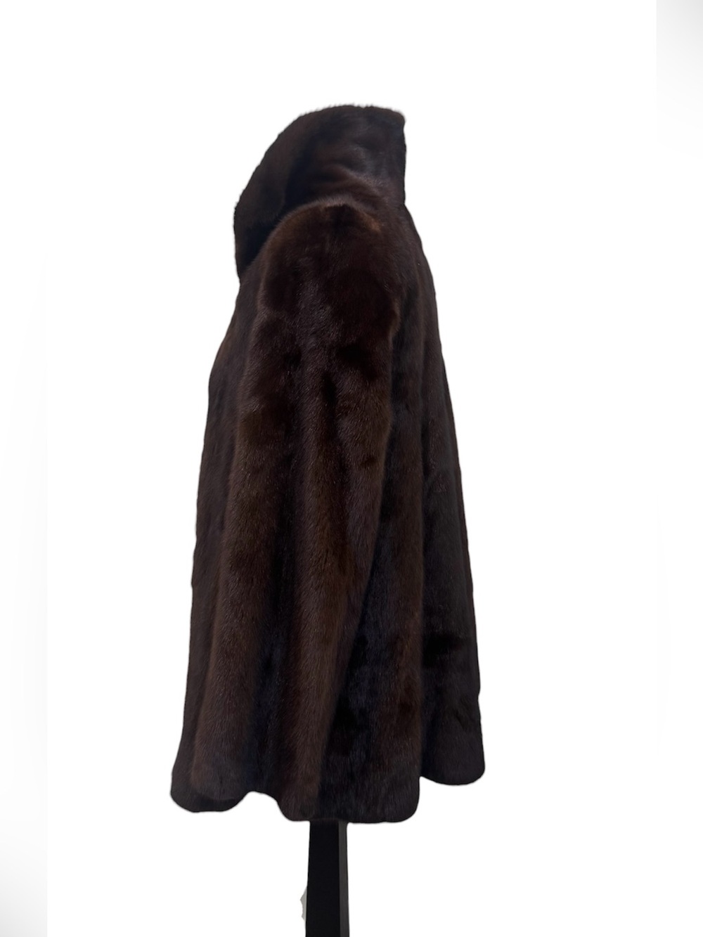 GENUINE MINK Fur Brown funnel neck coat in brown - Picture 5 of 12